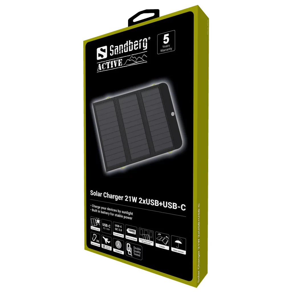 Solar Charger 21W 2xUSB+USB-C