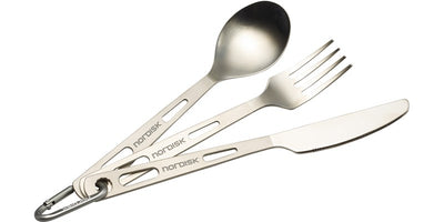 Titaninis valgymo įrankių rinkinys (šaukštas, šakutė ir peilis)